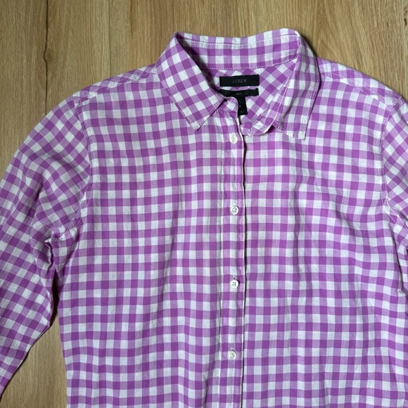 J.Crew All Cotton Button Up Boy Fit Gingham Blouse Women's Size 8 Purple White - Picture 2 of 6